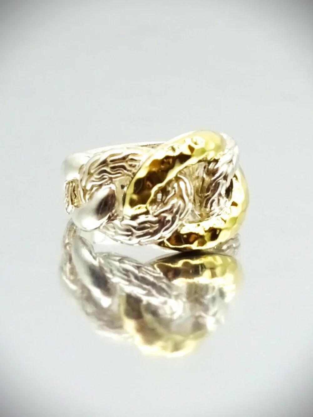 JOHN HARDY Chain Collection Sterling Silver 18K Yellow Gold  Ring Size 8.5